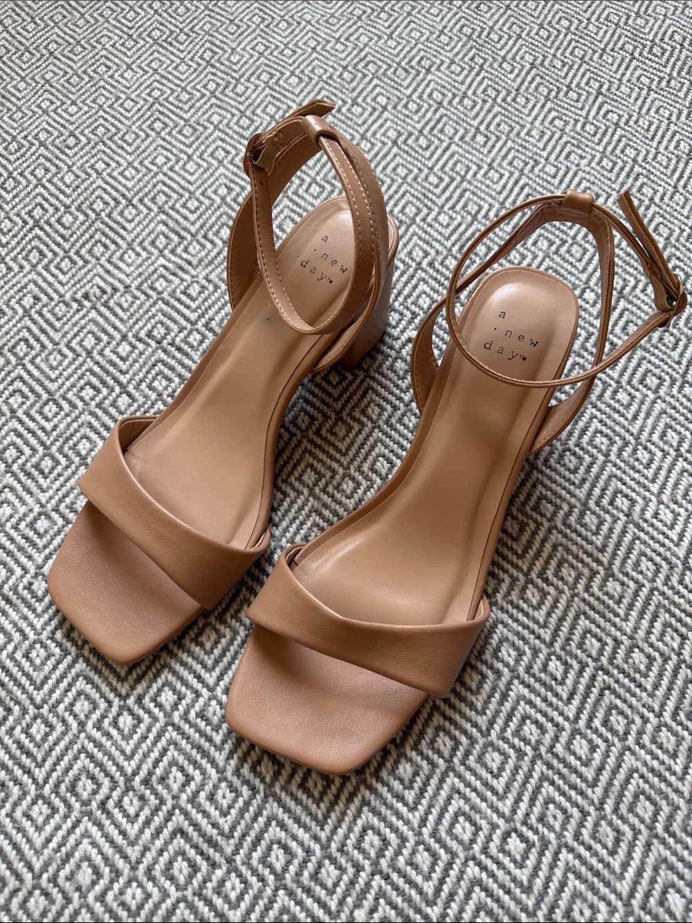 a new day Tan Square-Toe Block Heel Sandals with Ankle Strap